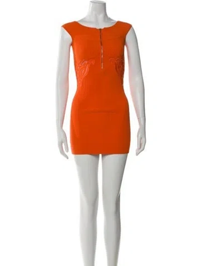 Pre-owned Self-portrait Bateau Neckline Mini Dress In Orange