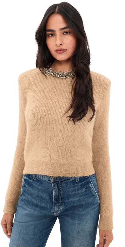 Self-portrait Beaded Knit Sweater Brown