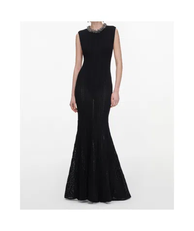 Self-portrait Beaded Openwork Knit Maxi Skirt In Black