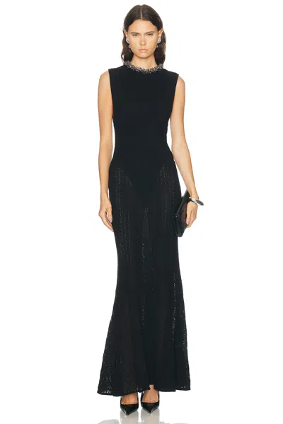Self-portrait Beaded Pointelle Knit Maxi Dress In Black
