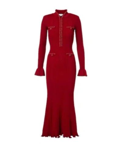 Self-portrait Beaded Ribbed-knit Midi Dress In Red