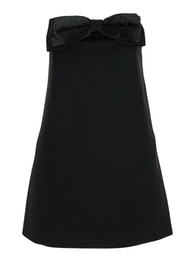 Self-portrait Beaded-bow Bandeau Dress In Black