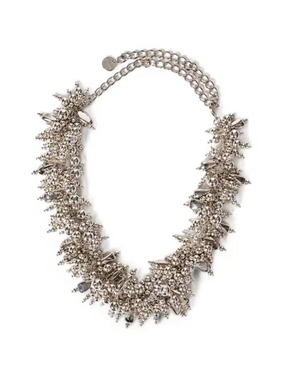 Self-portrait Beaded-embellished Necklace In Silver