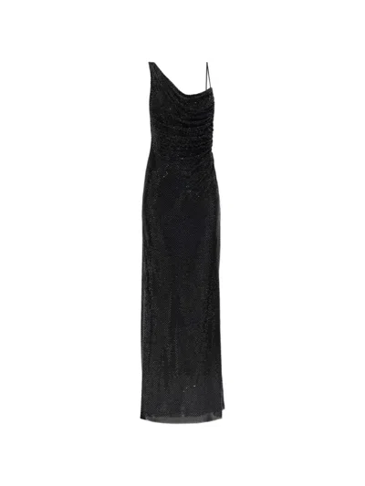 Self-portrait Self Portrait Draped Rhinestone-embellished Maxi Dress In Black