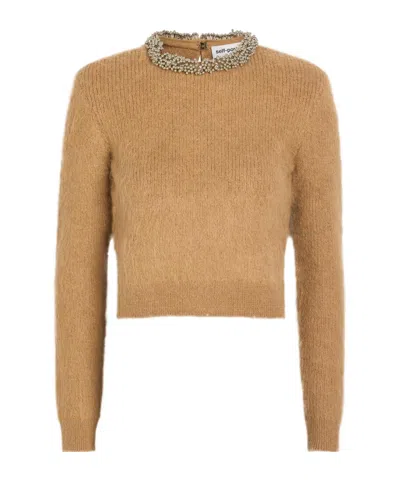 Self-portrait Bead-embellished Knit Jumper In Brown