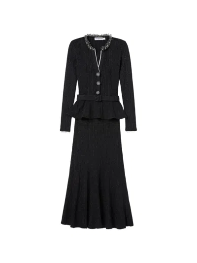 Self-portrait Bead-embellished Ribbed-knit Midi Dress In Black