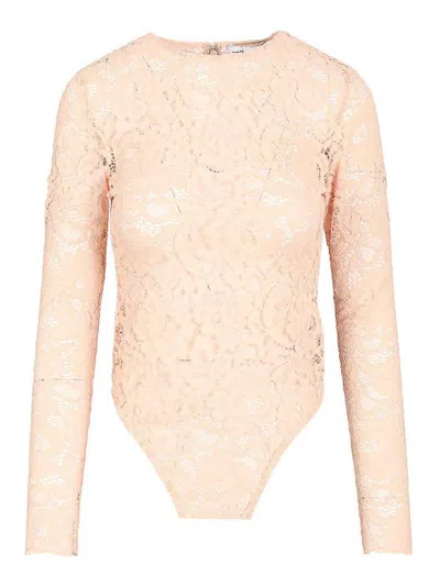 Self-portrait Beige Bodysuit In Flesh-colored Lace