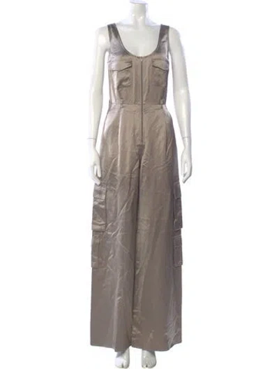 Pre-owned Self-portrait Beige Satin Jumpsuit Silk Jumpsuit W/ Tags In Neutral