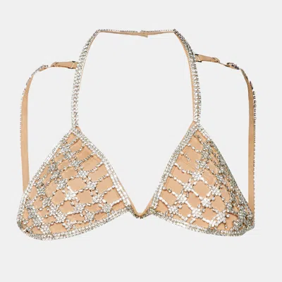 Pre-owned Self-portrait Beige Silver Chainmail Bralette S In Sand