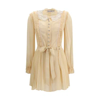 Self-portrait Tan Pleated Ruffled Mini Dress In Brown