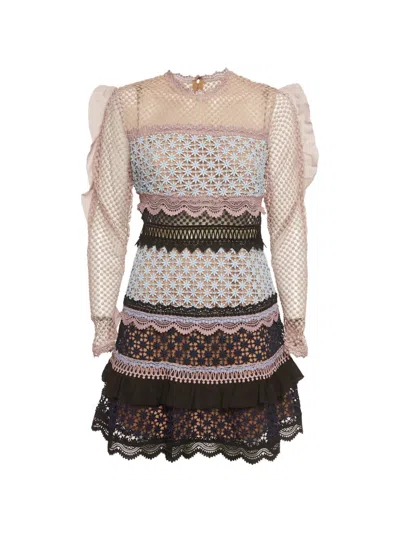 Pre-owned Self-portrait Bellis Lace-trim Ruffled Mini Dress In Pink