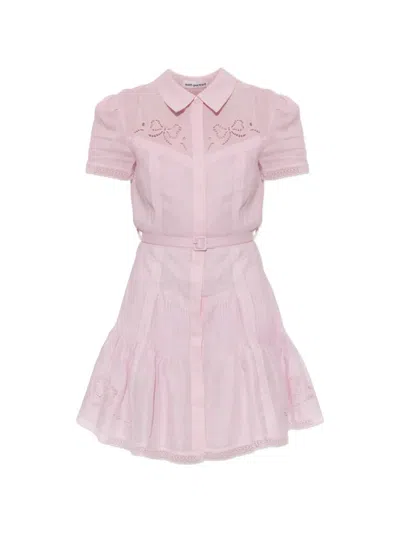 Self-portrait Belted Broderie-anglaise Mini Dress In Pink