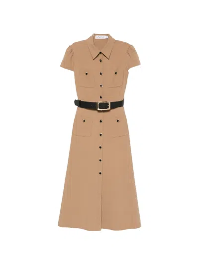 Self-portrait Belted Button-down Midi Dress In Brown