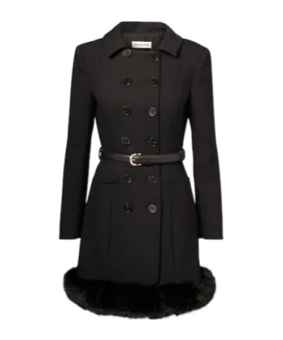 Self-portrait Belted Faux Fur-trimmed Minidress In Black