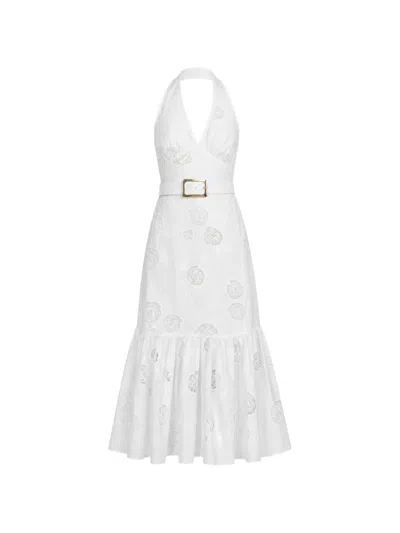 Self-portrait Belted Floral-lace Dress In White