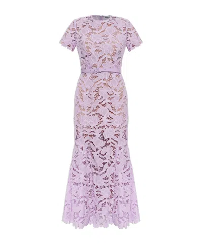 Self-portrait Belted Floral-lace Midi Dress In Purple