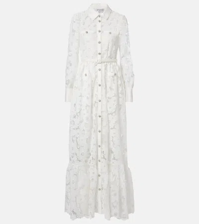 Self-portrait Belted Guipure Lace Shirt Dress In White