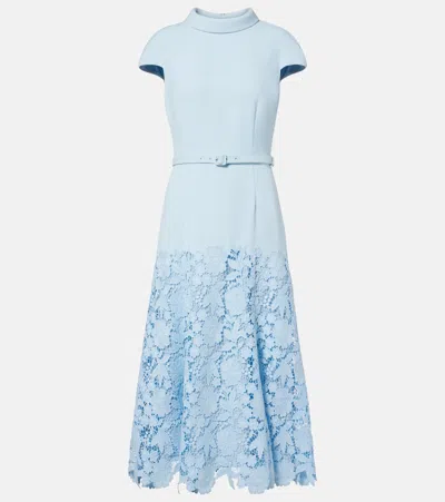 Self-portrait Belted Lace Midi Dress In Blue