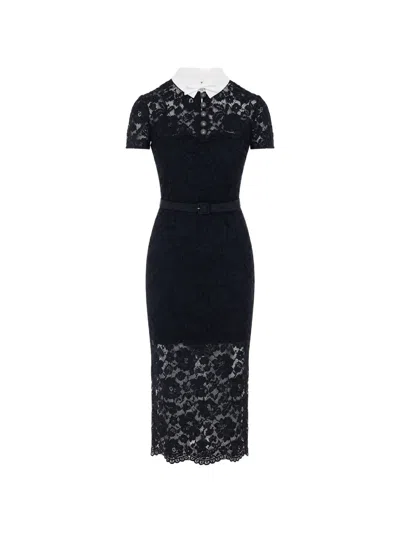 Self-portrait Belted Lace-panelled Dress In Black