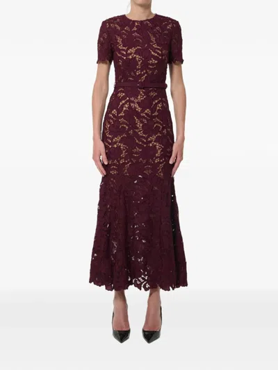 Self-portrait Belted Floral Guipure Lace Midi Dress In Gray