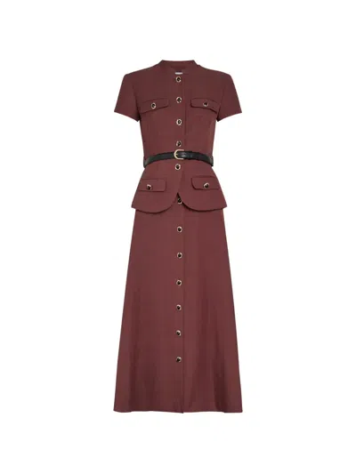 Self-portrait Womens Peplum Woven Midi Dress Brown In Burgundy