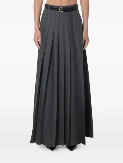 Self-portrait Pleated Maxi Skirt With High Slit In Gray