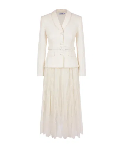 Self-portrait Belted Pleated Midi Dress In White