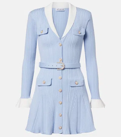 Self-portrait Ribbed Mini Dress In Light Blue Viscose Blend