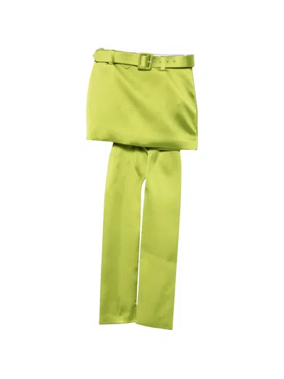 Self-portrait Belted Skirt Overlay Trousers In Green