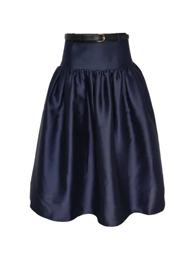 Self-portrait Belted Taffeta Skirt In Blue