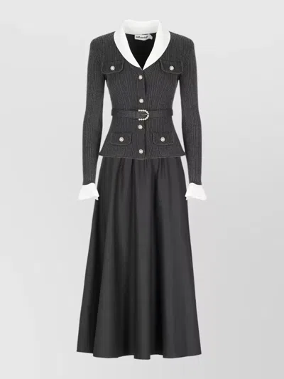 Self-portrait Belted Tailoring Dress Contrasting Collar In Black