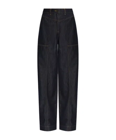 Self-portrait Contrast-stitch Wide-leg Jeans In Blue