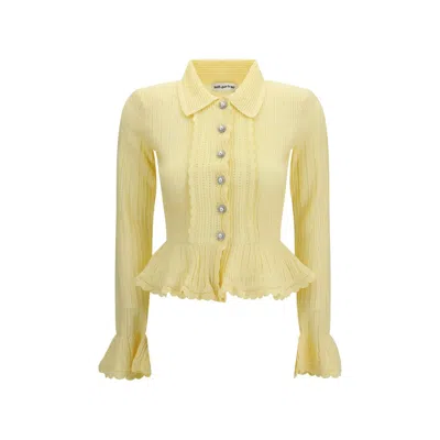 Self-portrait Pointelle Knit Cardigan In Yellow