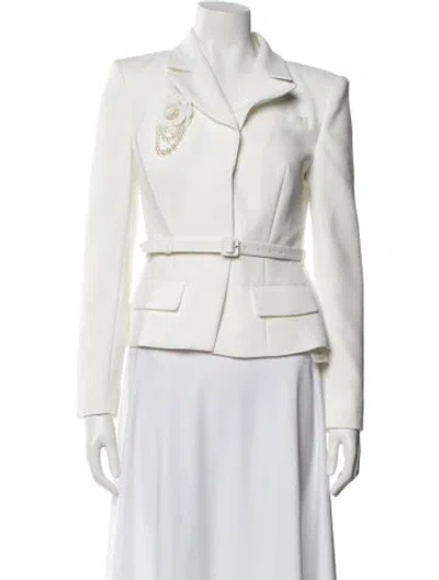 Pre-owned Self-portrait Biker Jacket In White