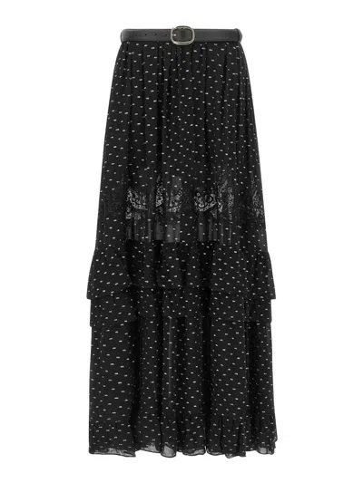 Self-portrait Black And Gold Chiffon Lace Maxi Skirt