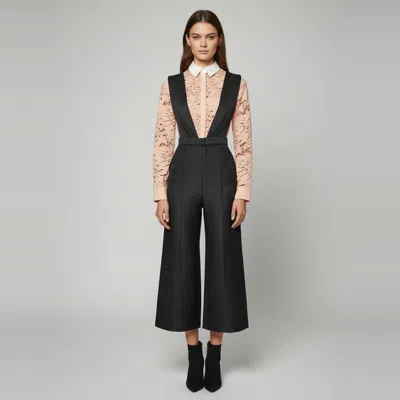 Pre-owned Self-portrait Black Botanical Crest Jacquard Jumpsuit S