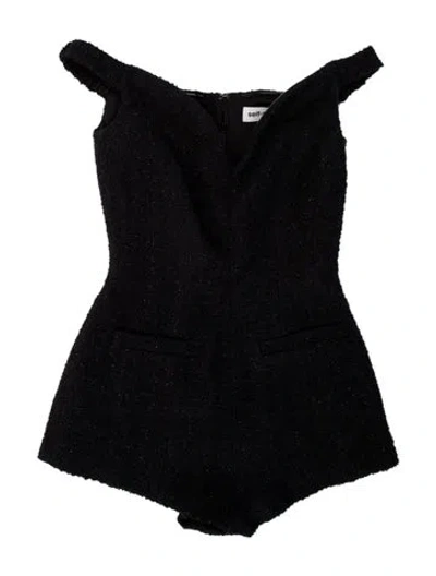 Pre-owned Self-portrait Black Boucle Playsuit Mock Neck Jumpsuit W/ Tags