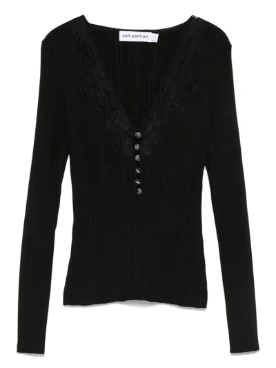 Self-portrait Black Button Front Sweater