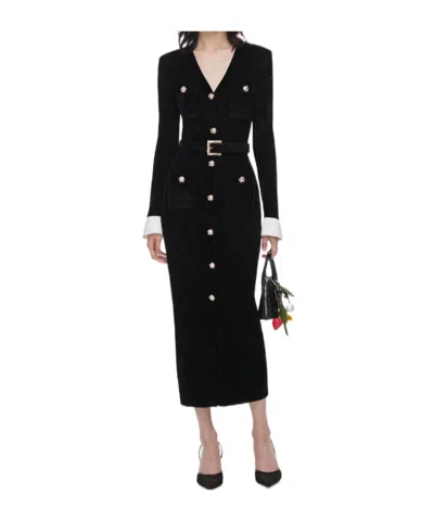 Self-portrait Black Chenille Knit Midi Dress In Multi