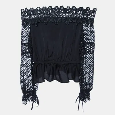 Self-portrait Black Crepe & Lace Off-shoulder Top