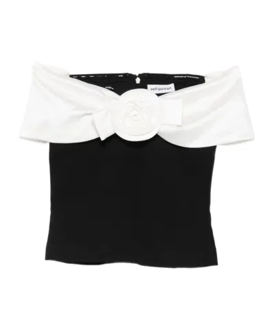 SELF-PORTRAIT BLACK CREPE FLOWER TOP