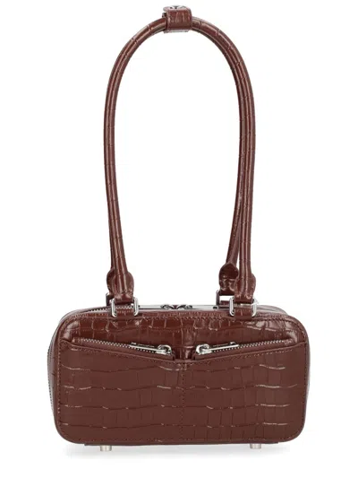 Self-portrait Black Crocodile Embossed Cow Leather Tote Bag In Brown