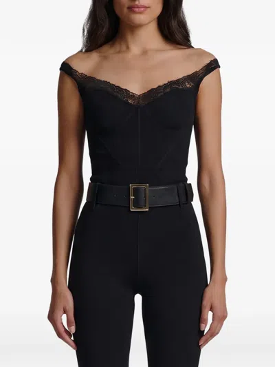 Self-portrait Knit Off Shoulder Top Sweetheart Neckline In Black