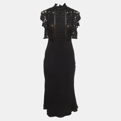 Pre-owned Self-portrait Black Lace And Crepe Midi Dress M