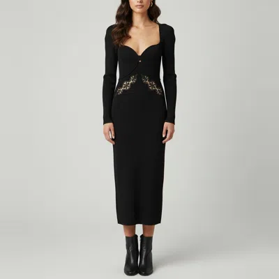 Pre-owned Self-portrait Black Lace Applique Rib Knit Maxi Dress Xl