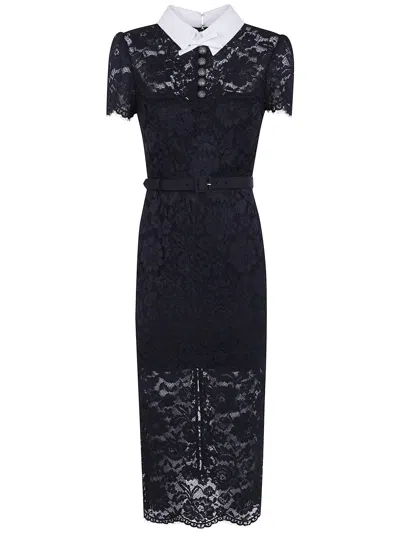 Self-portrait Black Lace Contrast Collar Midi Dress In Blue