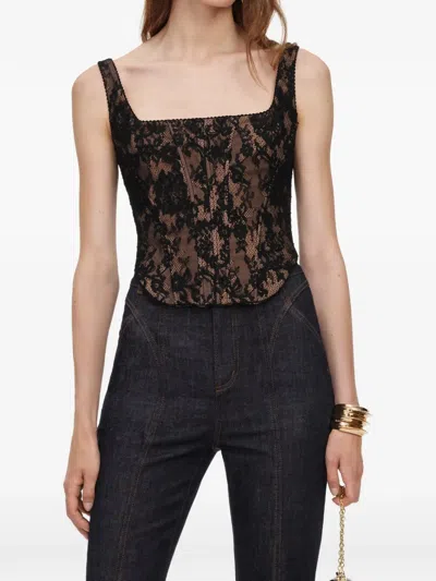Self-portrait Lace Corset Top Square Neckline Sleeveless In Black