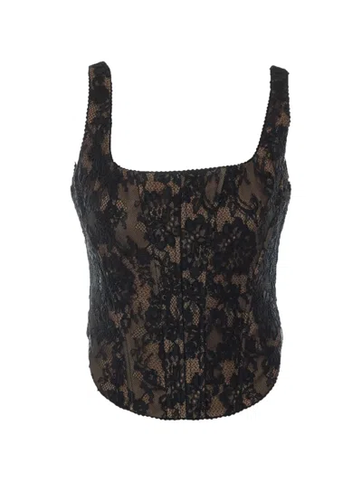 Self-portrait Black Fitted Intricate Lace Overlay Corset Top