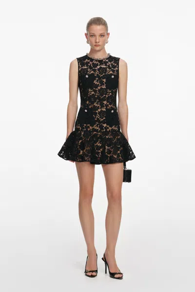 Self-portrait Lace Crystal Embellished Mini Dress In Black