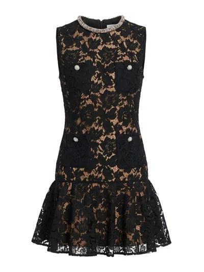 Self-portrait Lace Crystal Embellished Mini Dress In Black